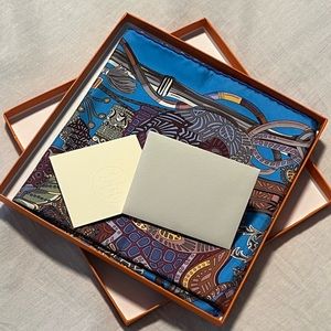 Hermes Scarf Au Fil du Carre 90 cm silk blue Carre jewelry 35